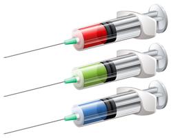 Three syringes with liquid medicine vector