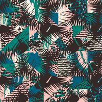 Trendy seamless exotic pattern with palm, animal print and hand drawn textures. vector