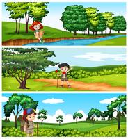 Children hiking in the park vector