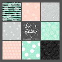 Vector set of winter seamless pattern with snow and snowflakes.