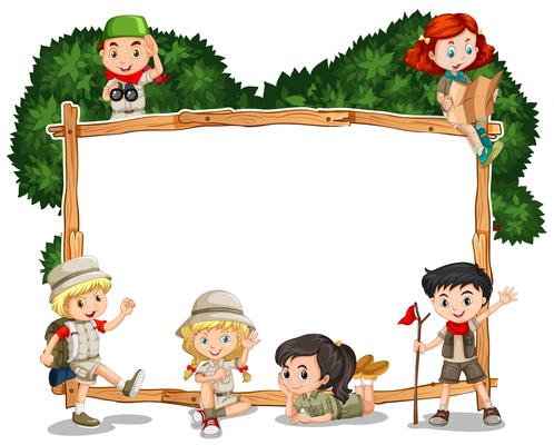 Frame template with kids in safari outfit