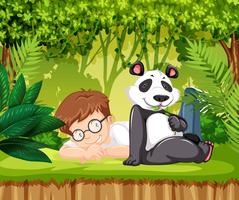 Panda and a young boy  vector