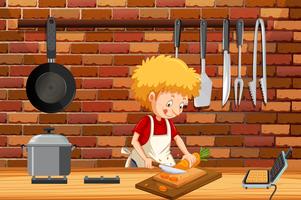 A Young Man Cooking in Kitchen vector