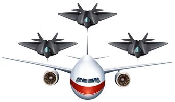 Commercial airplane and military planes vector