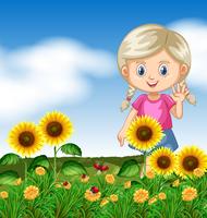 Cute girl in sunflower garden vector