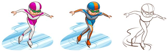 Man doing iceskate in three sketches vector