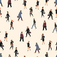 Seamless pattern with people going to work. vector