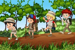 Groups of scouts exploreing outdoor vector