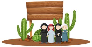 Wooden sign with arab people under vector