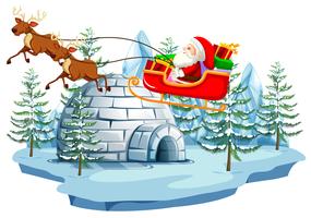 Santa and sleigh with igloo vector