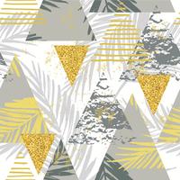 Seamless exotic pattern with palm leaves on geometric background vector