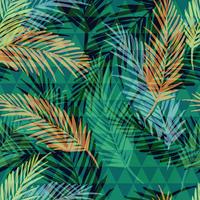 Seamless exotic pattern with palm on geometric background. vector