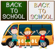 Back to school theme with kids and school van vector