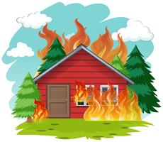 Isolated cabin house on fire vector