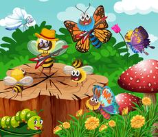 Cute insects living in garden vector