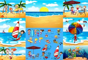 Ocean scenes with tourists having fun vector