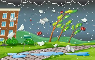 Storm scene with rain and wind vector