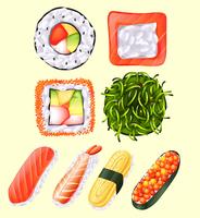 Japanese sushi roll and raw fish vector