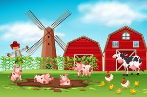 Farm scene with animals vector