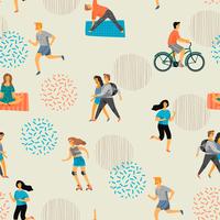 Vector seamless pattern with active young people.