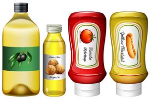 Diferentes tipos de salsas y aceite. vector