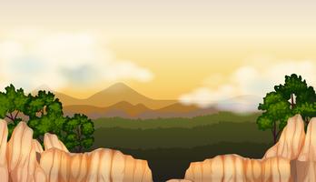 Background scene with forest in valley vector