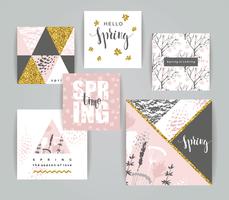 Set of artistic creative spring cards.  vector