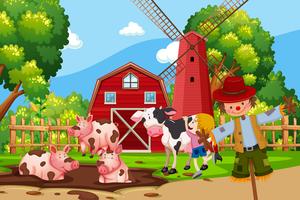 Farm scene with animals vector