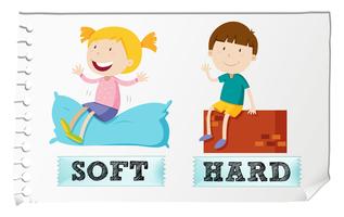 Opposite adjectives soft and hard vector