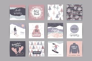 Set of artistic creative winter cards. vector