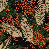 Seamless exotic pattern with palm leaves and animal pattern. vector