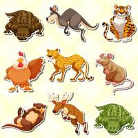 Set de pegatinas con muchos animales. vector