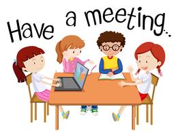Wordcard for have a meeting with people on the table vector