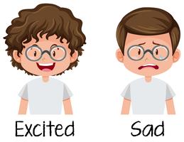 Set of boy excited and sad vector