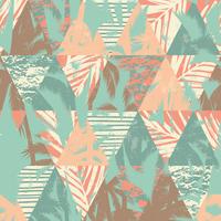 Seamless exotic pattern with palm leaves on geometric background vector