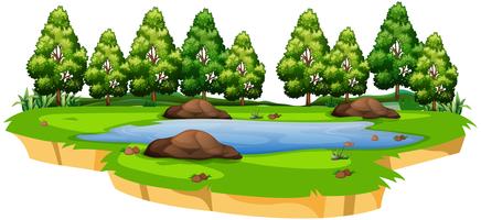 Lake in nature landscape vector