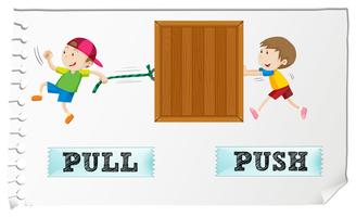 Opposite adjectives pull and push vector