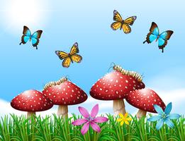 Nature scene with butterflies in garden vector