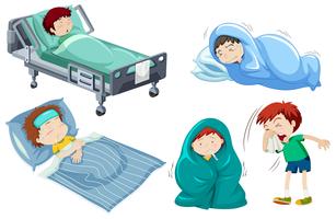 Kids being sick in bed vector