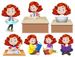 Girl doing different activities vector