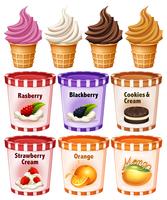 Diferentes sabores de helado y yogurt. vector