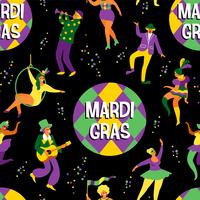 Mardi gras. Seamless pattern with funny dancing men and women in bright costumes vector