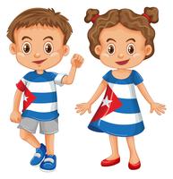 Niño y niña vistiendo camisa con bandera de cuba. vector