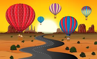 Travel by hot air balloon at desert vector