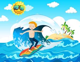 Un surfista disfruta surfeando en el océano vector