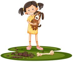 Young girl holding her dog vector