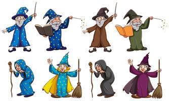 Witch and wizard with magic wand vector