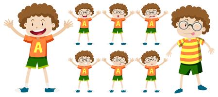 Boy with curly hair in different expressions vector