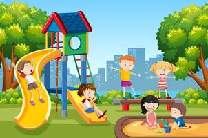 Kids playing on playground vector