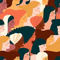 Seamless pattern with with women of different nationalities and cultures for International Women's Day.  vector